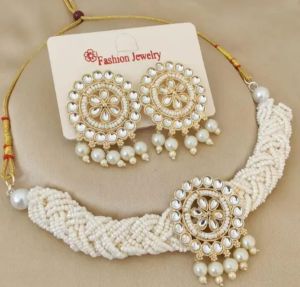 Traditional Kundan & Moti Braided Choker Set