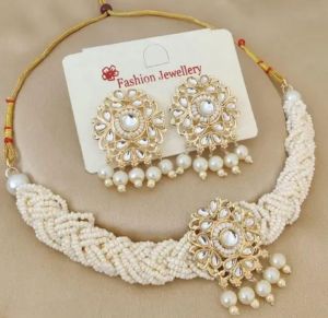 Traditional Moti & Kundan Braided Choker Set