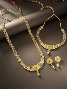 Designer Long Bridal Necklace Earrings Set