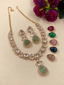 Kundan Polki Stone Necklace Set