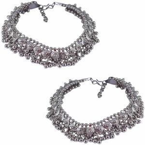 Oxidized Silver Plated Anklet Pair