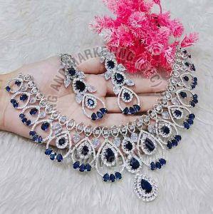 Metal Alloy American Diamond Party Necklace Set, Weight : Lightweight