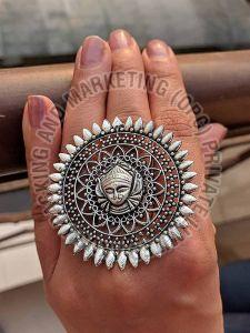 Polished Metal Antique Oxidized Silver Adjustable Ring