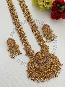 Mixed Metals Imitation Stones Antique Temple Design Necklace Set