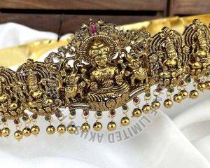 Metal Antique Temple Design Waist Belt, Color : Golden