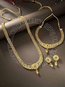 Metal Alloy Designer Long Bridal Necklace Earrings Set