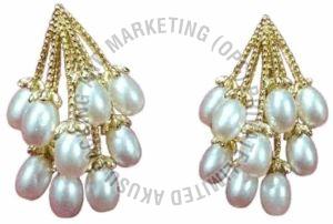 Gold Plated Pearl Drop Earring, Color : White