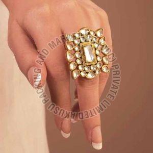 Metal Kundan Polki Bridal Finger Ring, Color : Golden