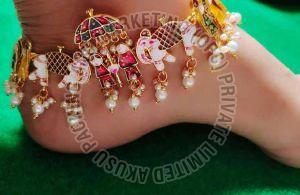 Metal Alloy Meenakari Handcrafted Bridal Payal Set