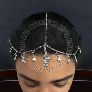 Metal Oxidized Silver Temple Style Maang Tikka for Traditional Occasions