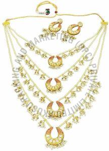 Metal Alloy Pearl Beaded Multi Layer Bridal Set