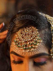 Metal Traditional Polki Stone Maang Tikka, Length : 6 Cm