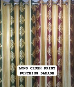 Long Crush Print Punching Damash Readymade Curtains
