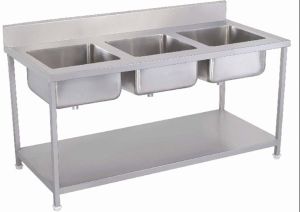 Stainless Steel Three Sink Unit for Commercial Kitchen