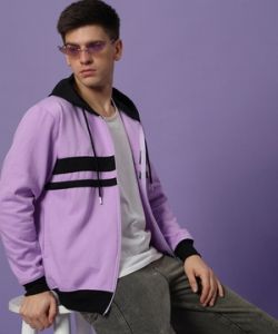 Poly Cotton Fleece Contrast Zipper Hoodie