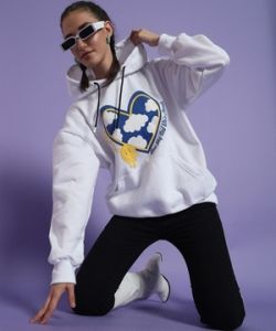 White Poly Cotton Fleece Puff Printed Hoodie