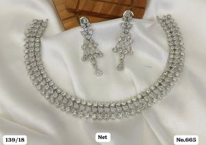 Polished Beautiful American Diamond Necklace Set Wedding Wear