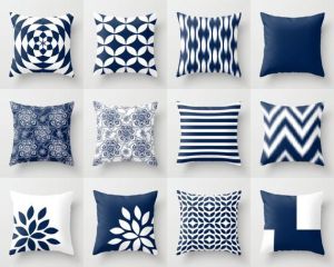 Navy Blue and  White Decorative Cushion