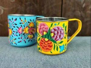 Hand Painted Stainless Steel Mug, Shape : Round ( Base )