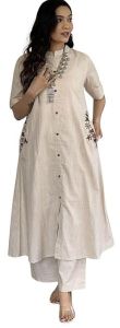 Women's Cotton Embroidered A-Line Kurti with Pant