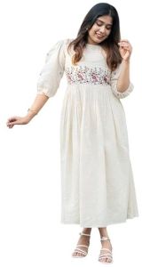 Women'S Cotton Floral Embroidery Anarkali Kurti Gown