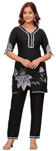Women's Cotton Floral Printed Short Straight Kurti with Pant