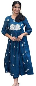 Women'S Cotton Hand Block Printed Anarkali Kurti