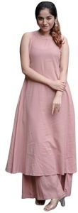 Women'S Cotton Plain Flared Sleeveless Kurta with Palazzo