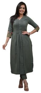 Women's Cotton Printed Flared Straight Kurti with Pant and Dupatta Set