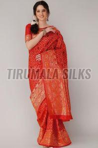 Printed Unstitched Ladies Mix Gota Patti Designer Saree, Color : Red