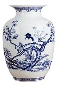 Polished Glazing Printed Blue Ceramic Flower Vase for Decorative