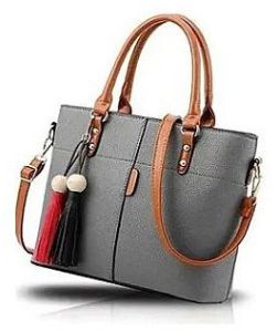 Plain Lades Grey Leather Handbag