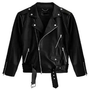 Polo Collar Plain Mens Black Leather Jacket