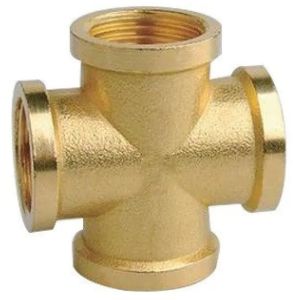 Brass Female Pipe Cross, Color : Shiny Golden