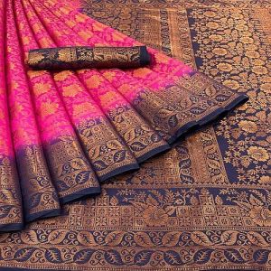 Festive Wear Weaving Pink Banarasi Cotton Silk Saree