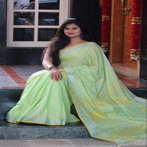 Ladies Green Linen Saree