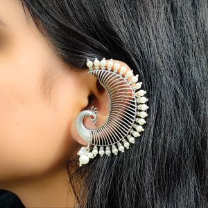 Oxidised Silve Peacock Design Ear Cuff, Color : Silver