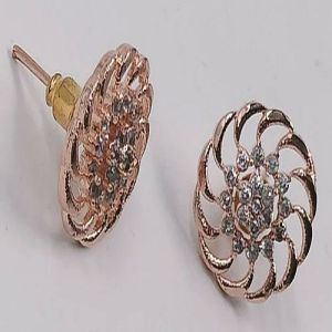 Metal Polished Round Rose Gold Imitation Stud Earrings