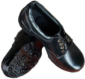 Plain Flat Leather Safety Shoes, Color : Black