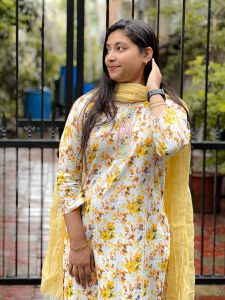 Ladies Light Yellow Cotton Kurti Pant Set