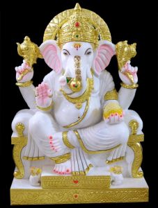Plain White Marble Ganesh Ji Statue, Color : Multicolor for Worship