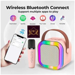 Portable Bluetooth Speaker with Wireless Mic, Color : Light Pink