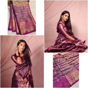 Celebrity Pooja Hegde Inspired Banarasi Cotton Taffeta Saree