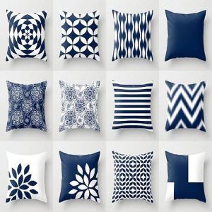 Navy Blue and White Decorative Cushion
