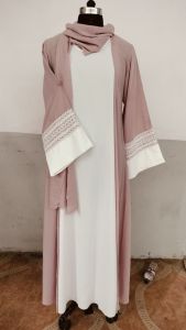 Plain Modest Elegant Abaya, Color : Pink & White, Gender : Female