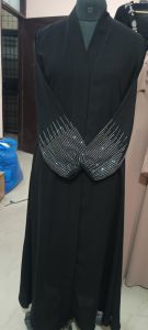 Embroidered Premium Sparkle Beaded Abaya, Color : Black