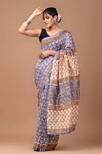 Block Printed Cotton Sarees, Color : Multicolor Party Wear