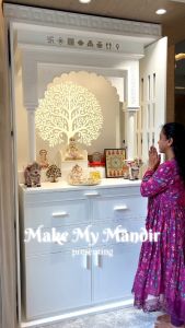 Polished Oak Wood Plain Customized Jain Cabinet Mandir Antique