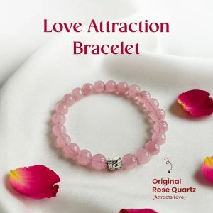 Polished Gemstone Rose + Buddha Bracelet, Color : Pink Fashionable