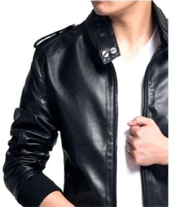 Plain full sleeve leather jacket, Color : Black S-XL